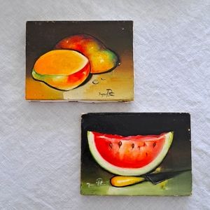 2 original oils on canvas watermelon mango